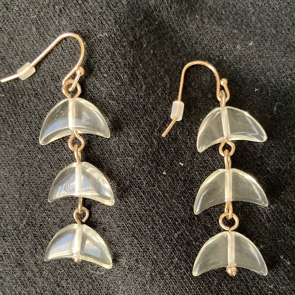 Clear Crescent Moon Gold Tone Dangle Earrings